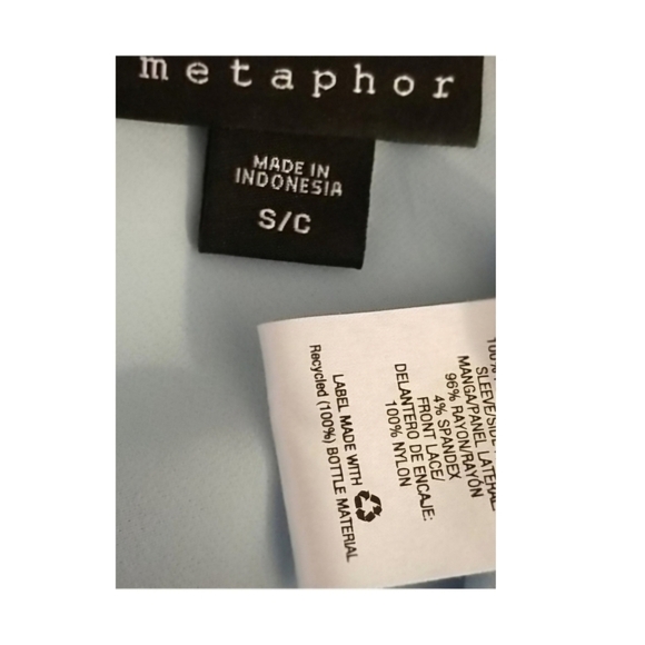 Lace Side Stripe Detailed Light Blue Short Sleeve Tee, Size S - Picture 5 of 5